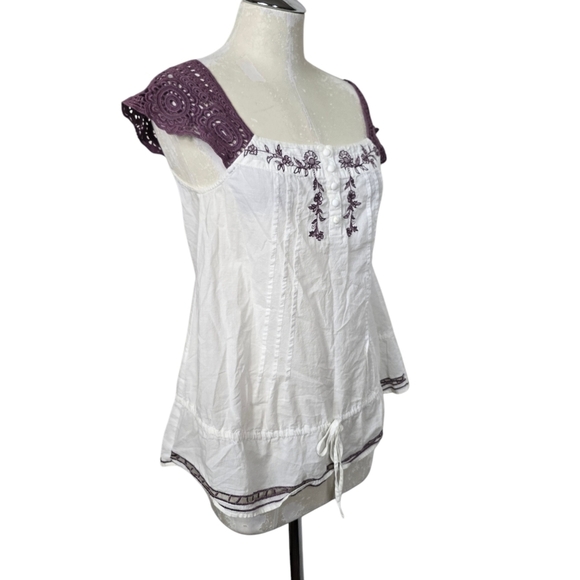 Unito White Purple Crochet Floral Shirt S - Picture 4 of 8